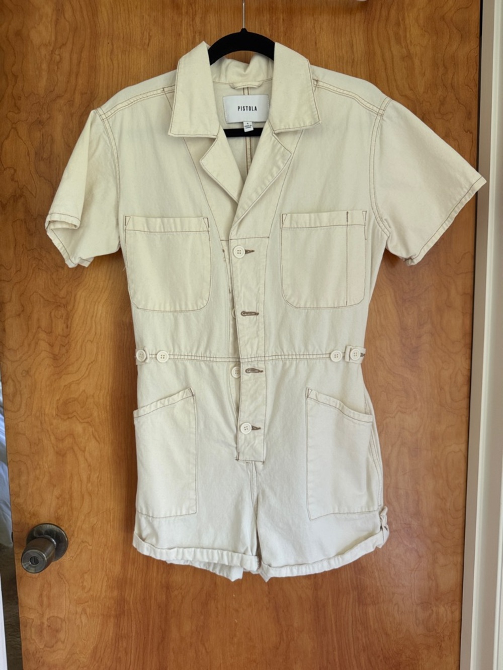pistola Cream Short Sleeve Utility Romper